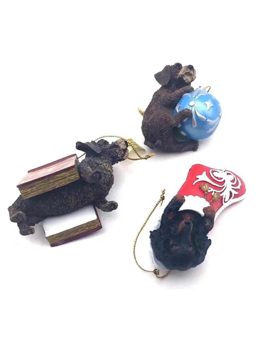 Danbury Mint Delightful Dachshunds Dog Christmas Ornaments Set of 3 Original Box